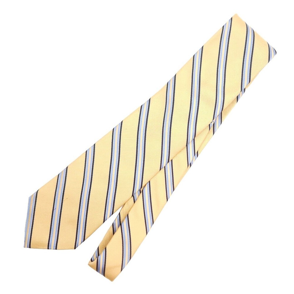 Neiman Marcus Blue Yellow Striped‎ 100% Silk Neck Tie Handmade